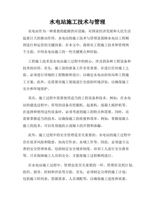 水电站施工技术与管理