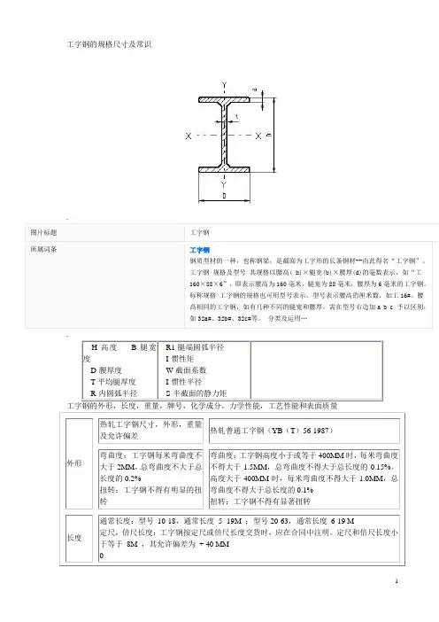 工字钢的规格尺寸及常识