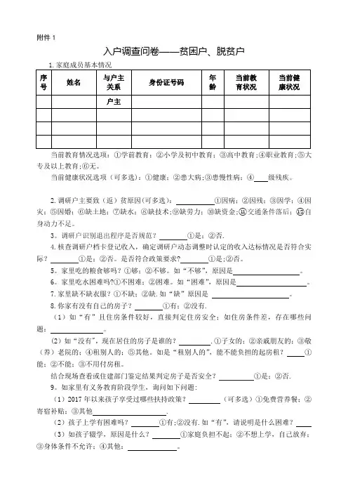 入户调查问卷——贫困户、脱贫户【范本模板】