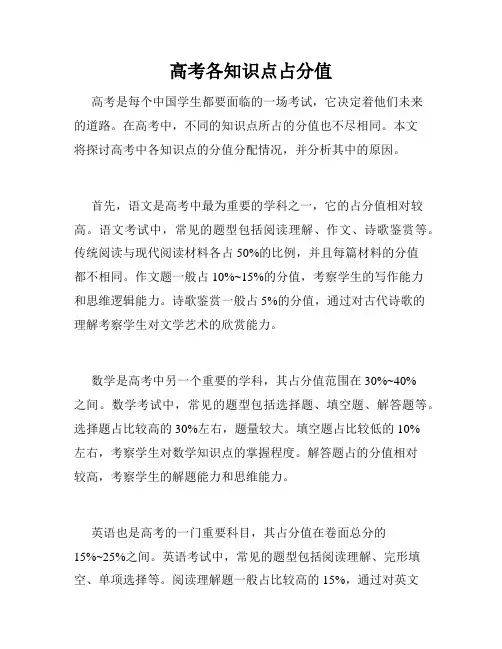高考各知识点占分值