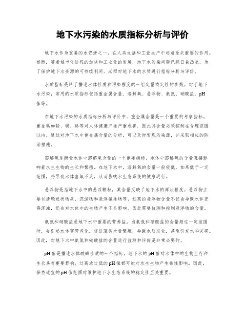 地下水污染的水质指标分析与评价