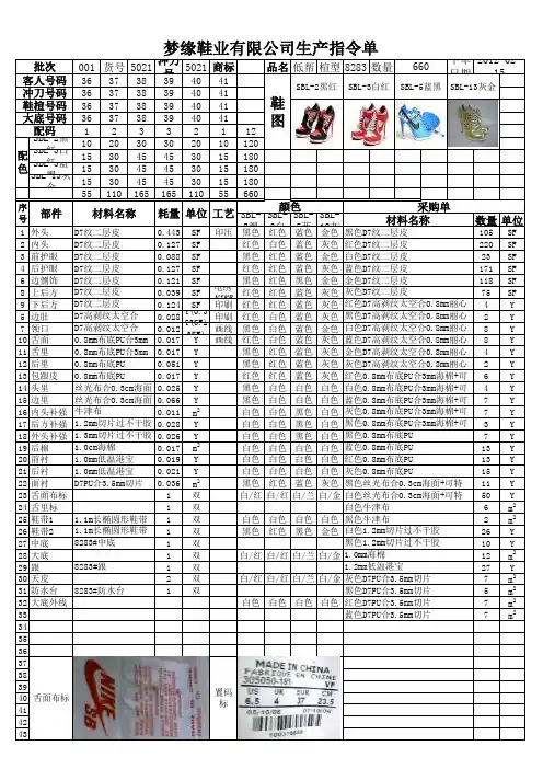 鞋厂生产指令单样本