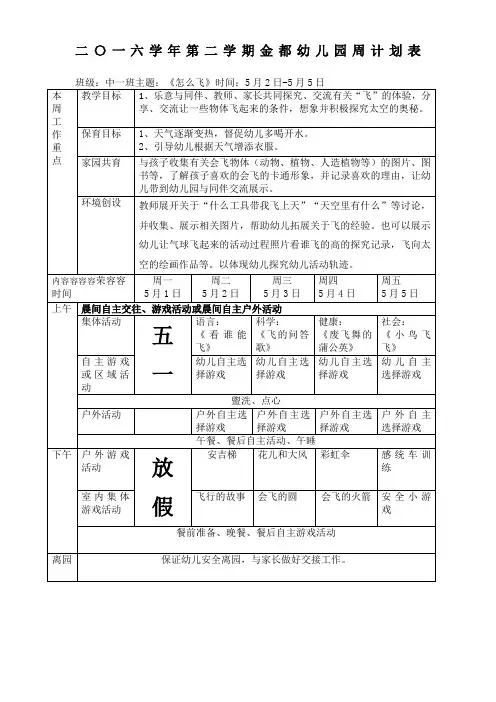 幼儿园周计划表格
