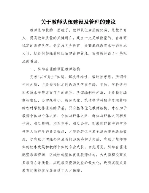 关于教师队伍建设及管理的建议