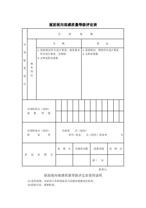 屋面坡向观感质量等级评定表