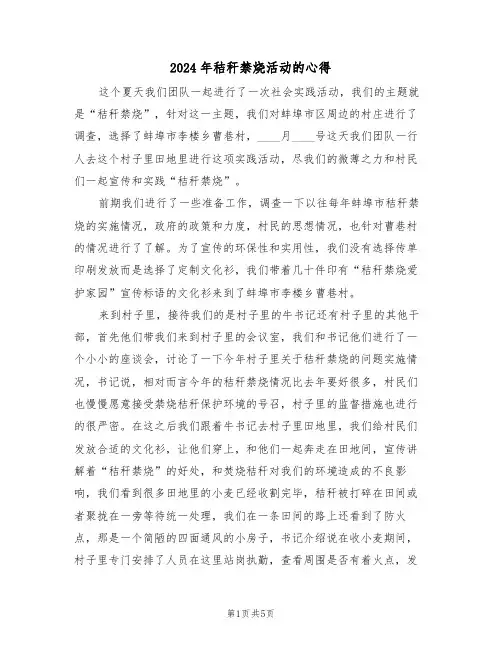 2024年秸秆禁烧活动的心得(2篇)