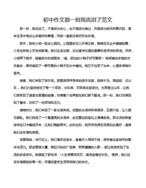 初中作文那一刻我流泪了范文