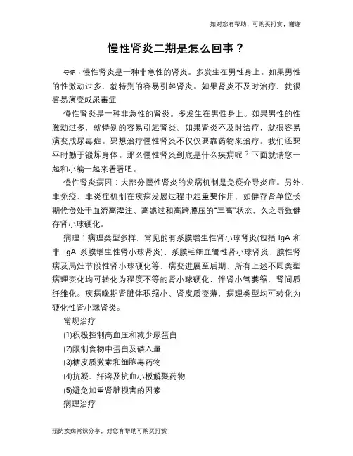 慢性肾炎二期是怎么回事？