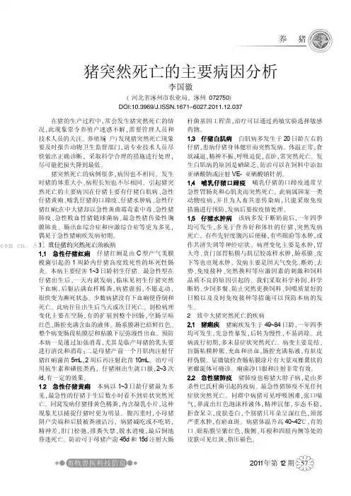 猪突然死亡的主要病因分析