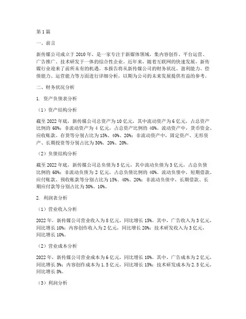 新传媒公司财务分析报告(3篇)