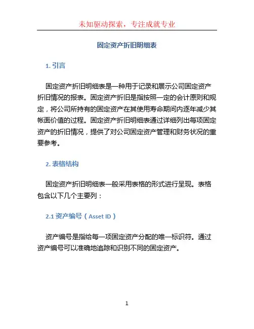 固定资产折旧明细表