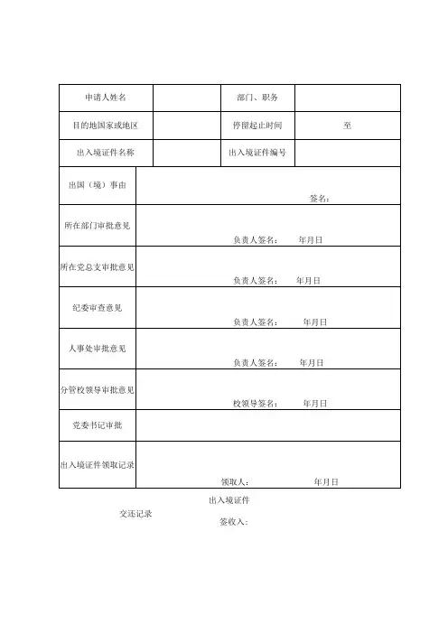 登记备案人员因私出国境申请审批表
