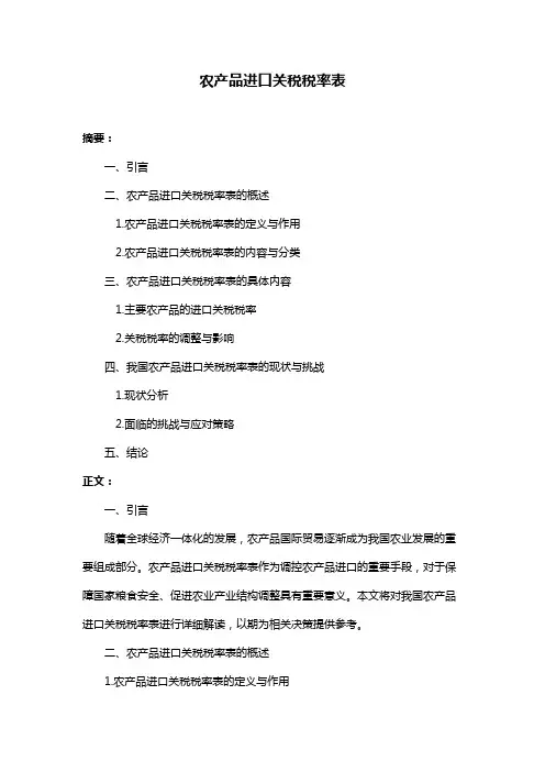农产品进口关税税率表