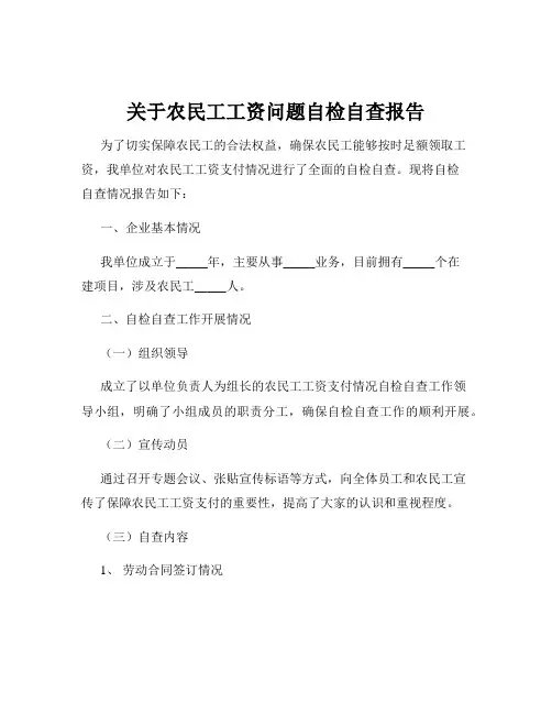 关于农民工工资问题自检自查报告