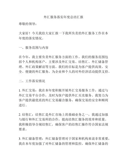 外汇服务落实年度总结汇报
