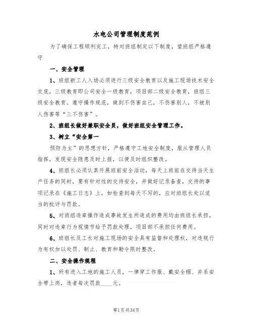 水电公司管理制度范例(六篇)