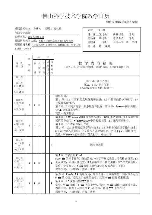 佛山科学技术学院教学日历