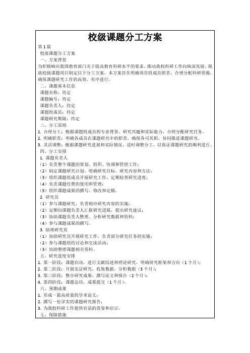 校级课题分工方案