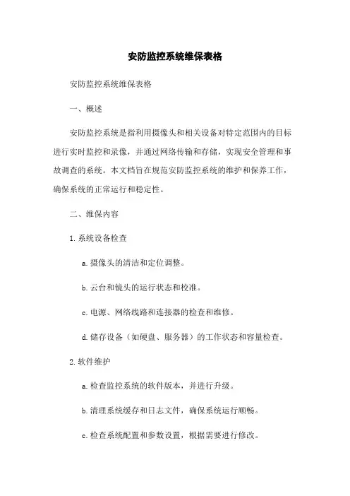 安防监控系统维保表格