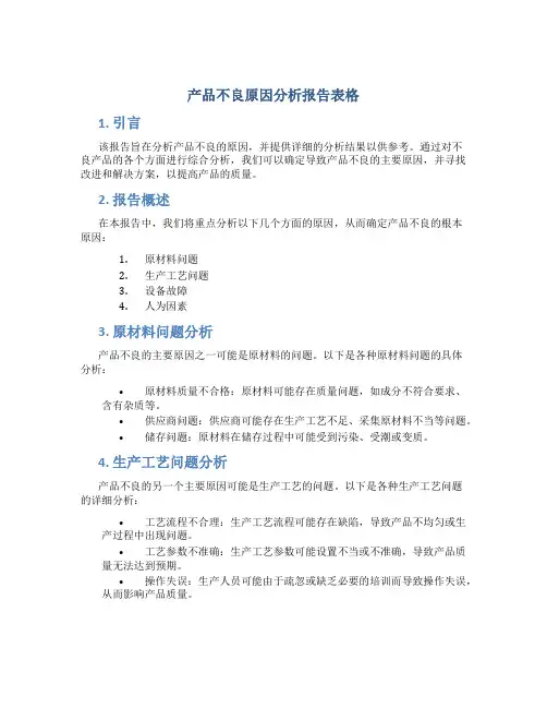 产品不良原因分析报告表格
