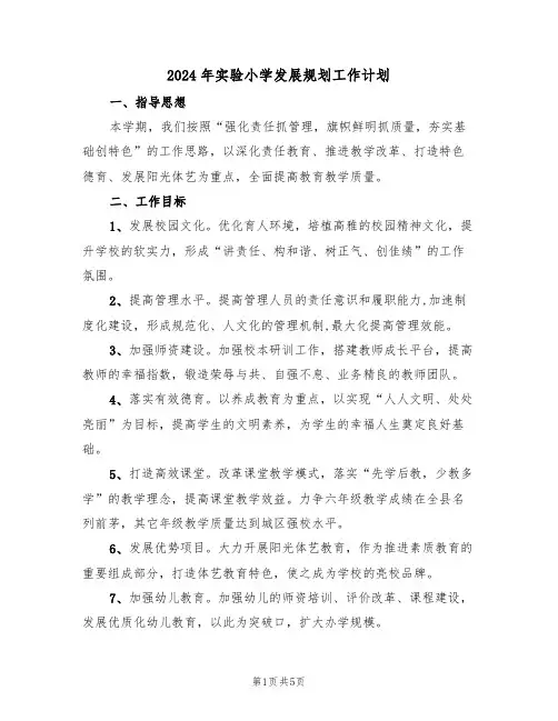 2024年实验小学发展规划工作计划（二篇）
