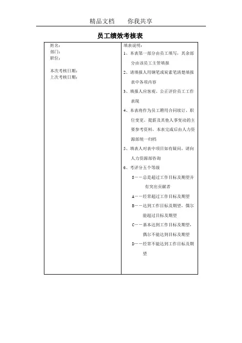 员工绩效考核表(范本)