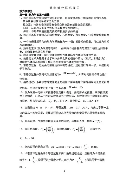 热力学统计物理知识点复习大全