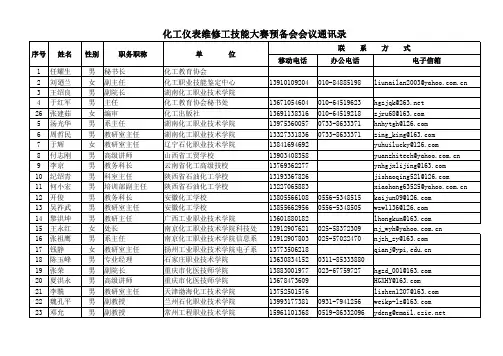 化工仪表维修工技能大赛预备会会议通讯录