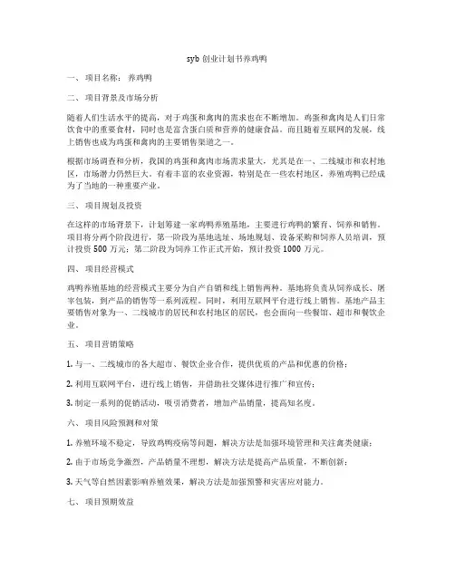 syb创业计划书养鸡鸭