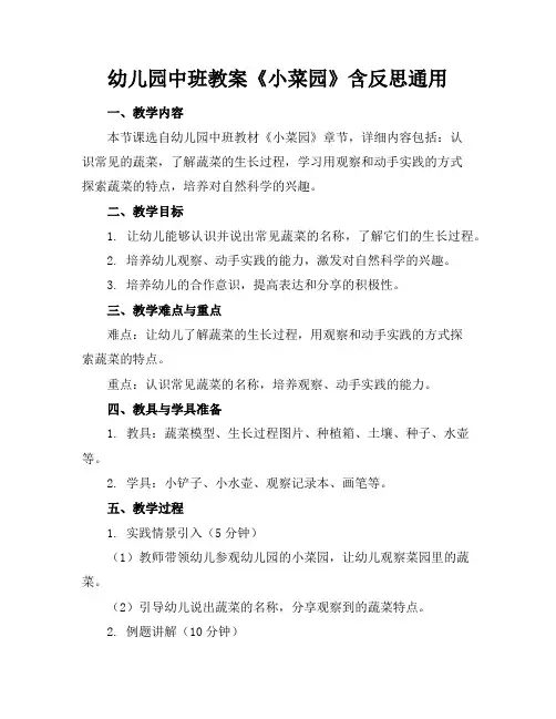 幼儿园中班教案《小菜园》含反思通用