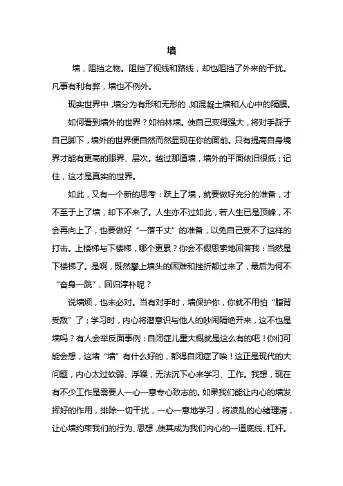 初二作文：以墙为话题的作文600字