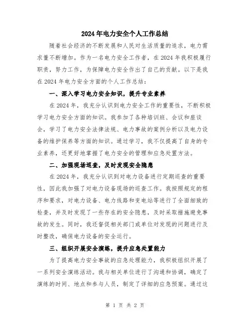 2024年电力安全个人工作总结
