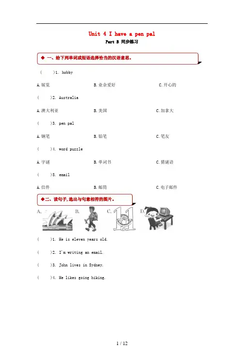 新建县四小六年级英语上册 Unit 4 I have a pen pal Part B练习 人教PE