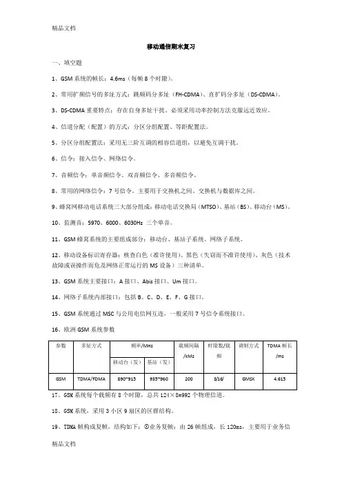 移动通信期末复习学习资料