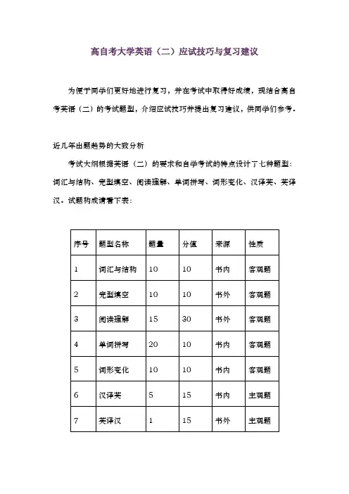 高自考大学英语二应试技巧及复习建议1