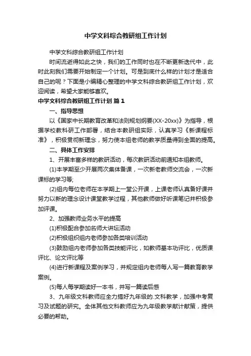 中学文科综合教研组工作计划