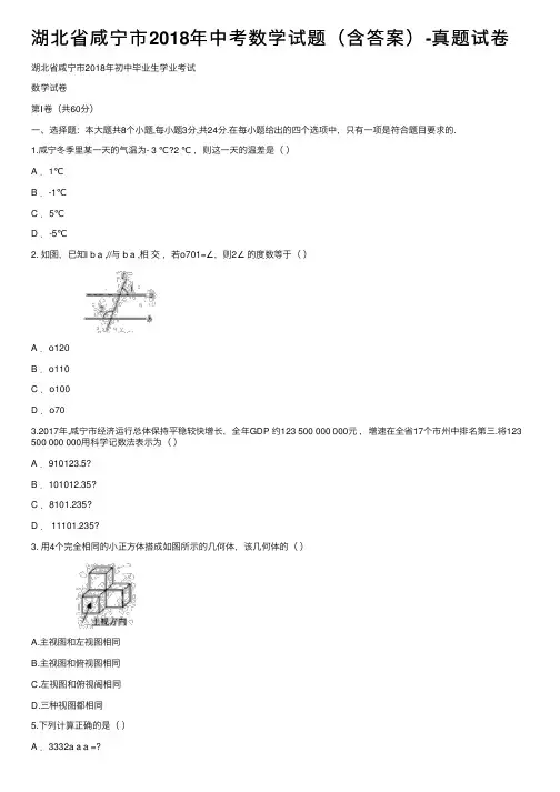 湖北省咸宁市2018年中考数学试题（含答案）-真题试卷
