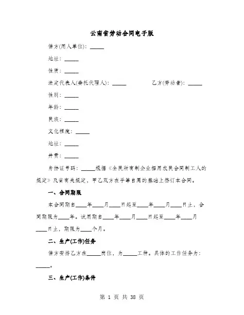 云南省劳动合同电子版(七篇)