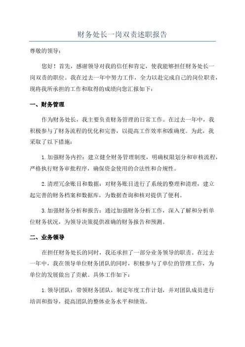 财务处长一岗双责述职报告