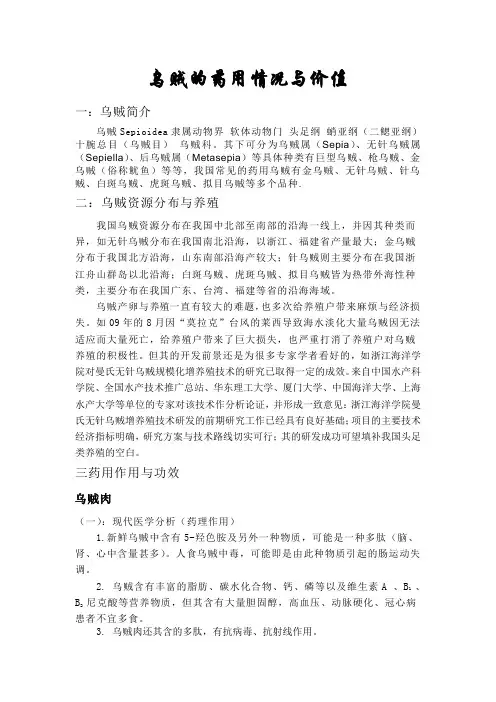 乌贼的药用价值