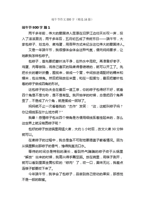 端午节作文800字（精选16篇）