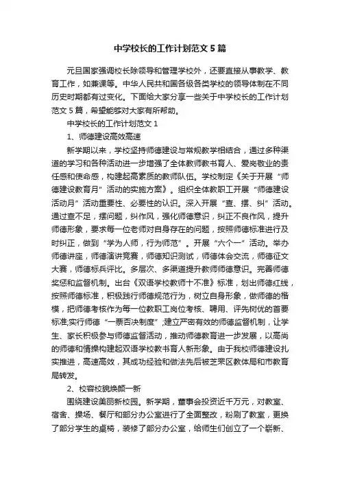 中学校长的工作计划范文5篇