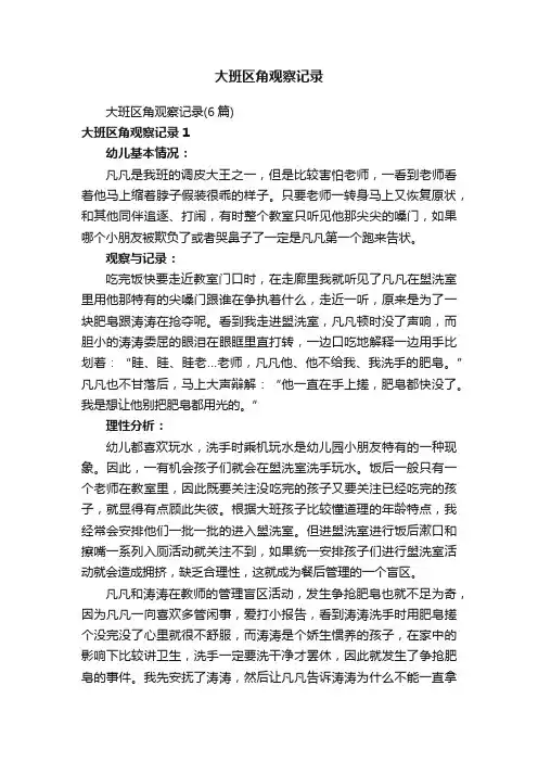 大班区角观察记录（6篇）