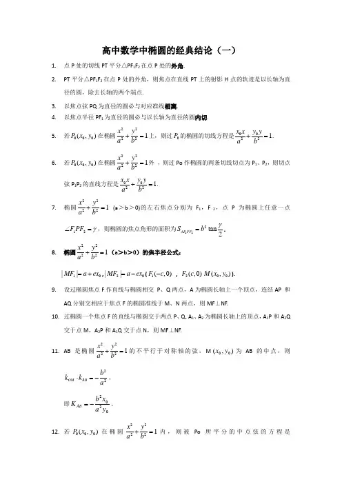 高中数学椭圆中的经典结论