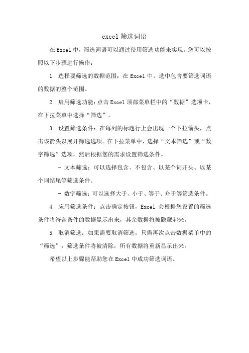 excel筛选词语