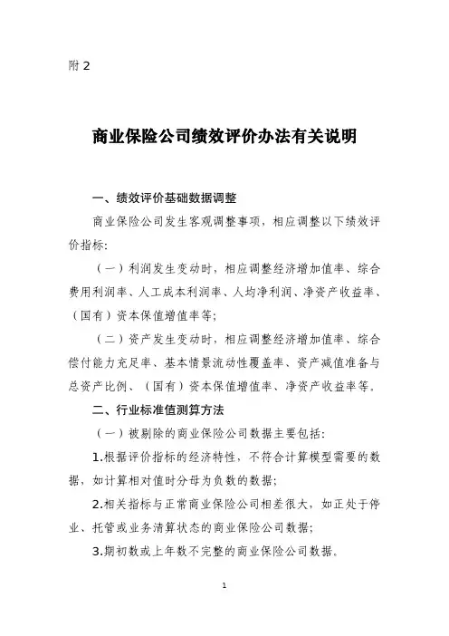 商业保险公司绩效评价办法有关说明