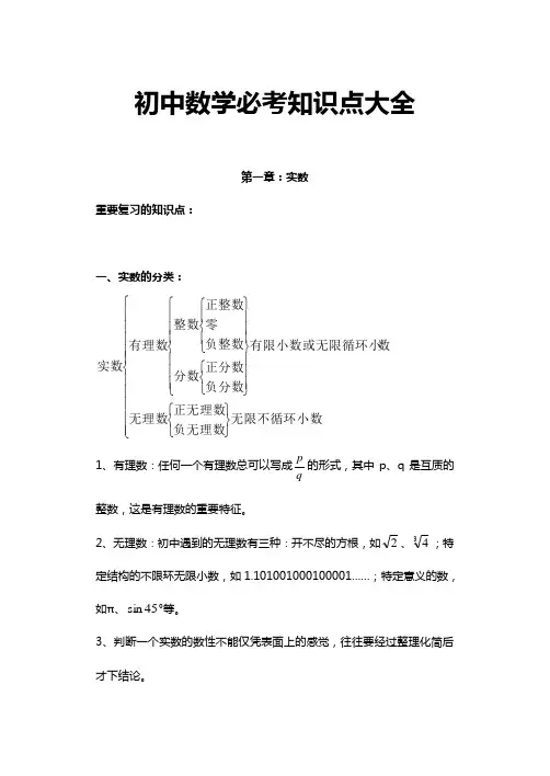 初中数学必考知识点大全
