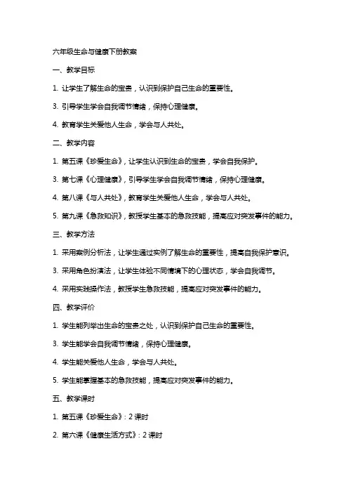 六年级生命与健康下册教案