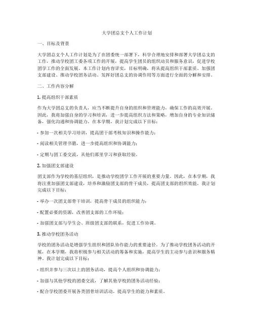 大学团总支个人工作计划