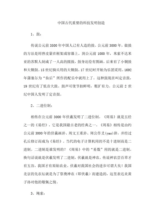 中国古代重要的科技发明创造